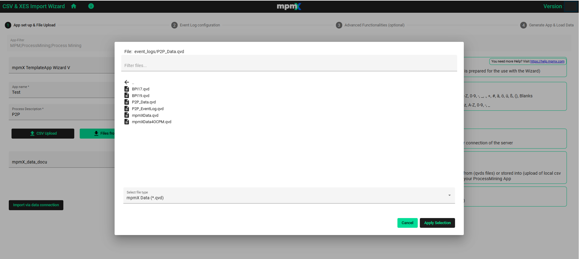 Select data file and Apply Selection