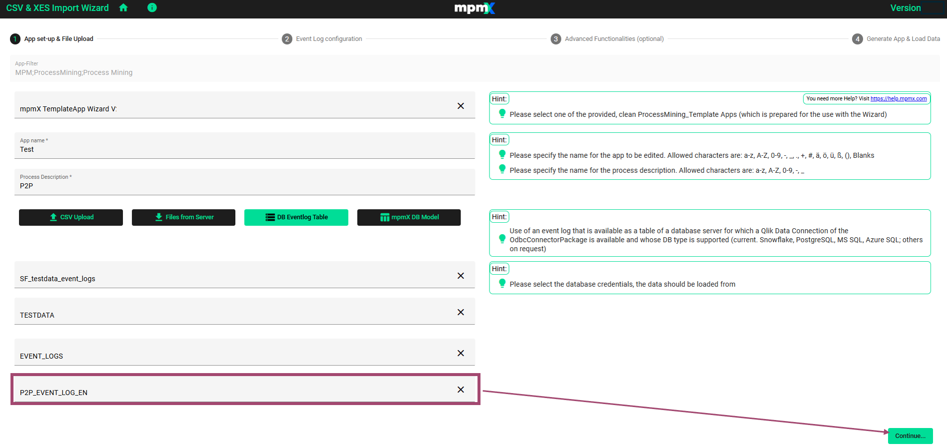 Select the Event Log Table or View