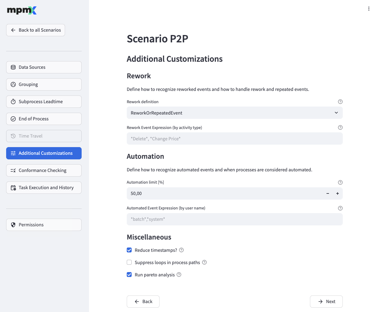Additional Customizations page