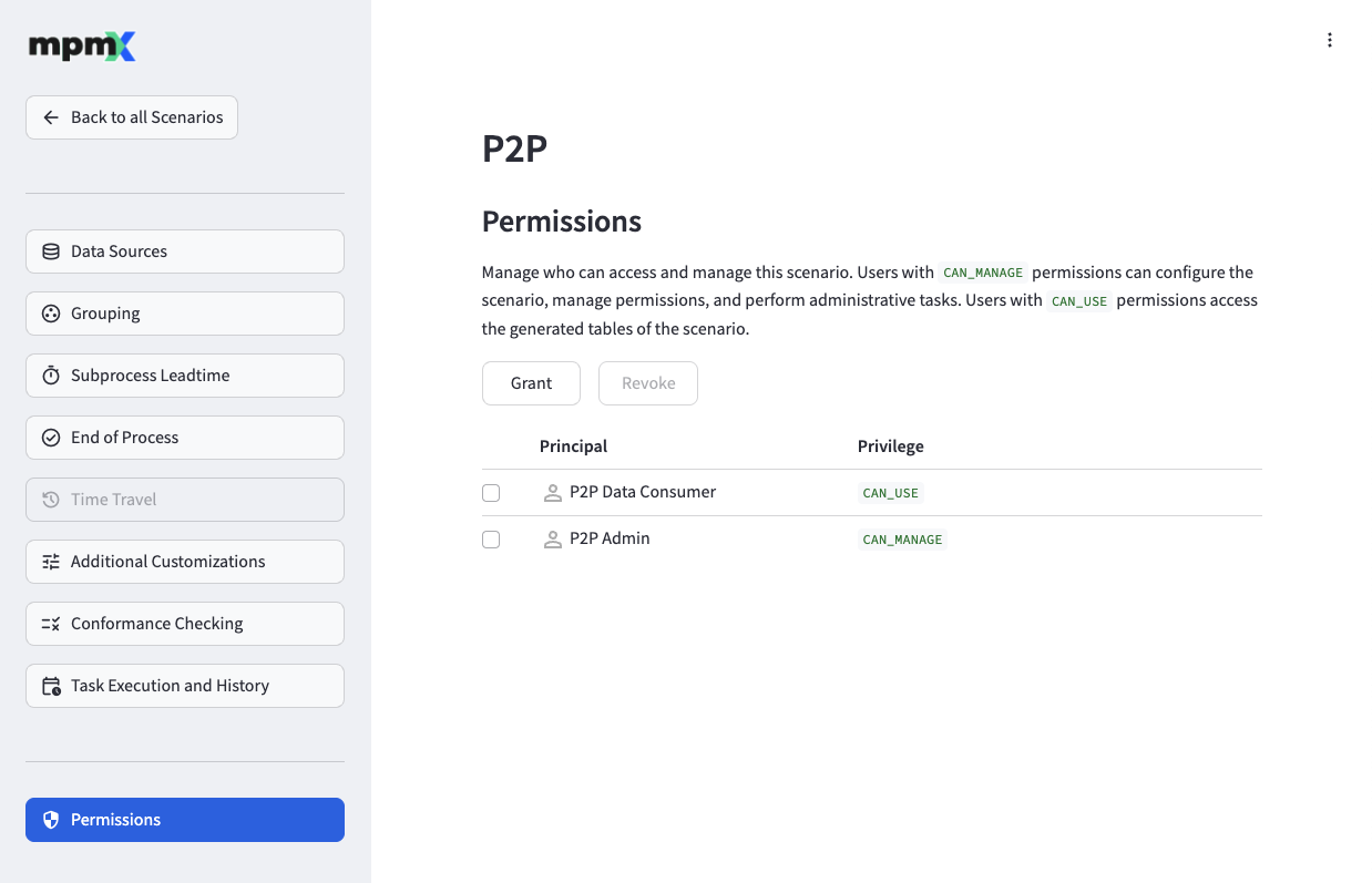 Permissions page