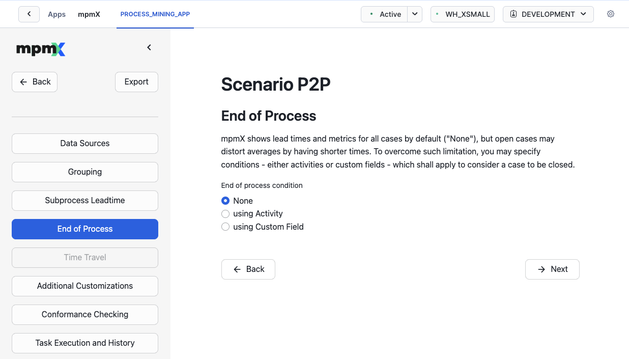 End of Process screen