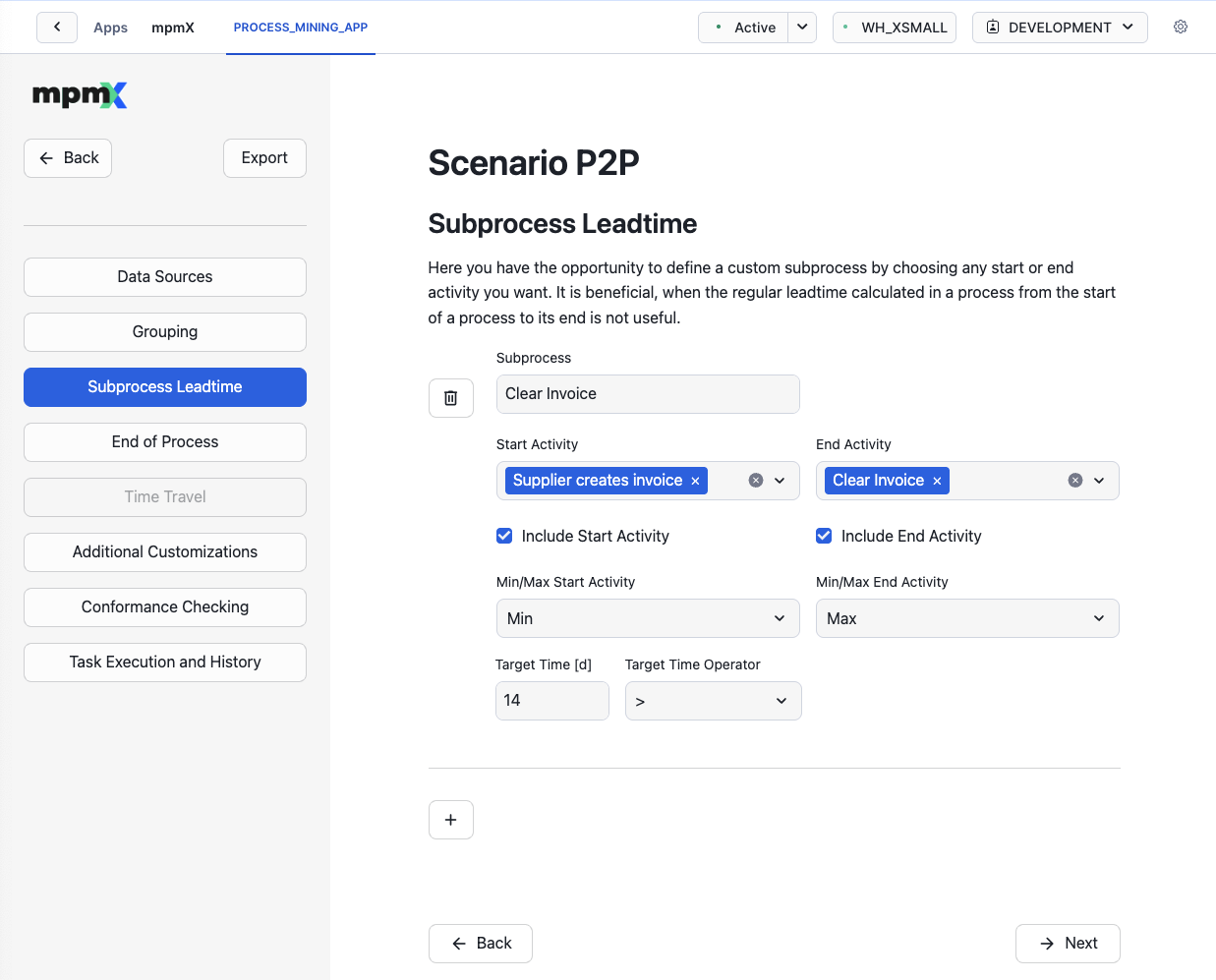 Subprocess Leadtime screen