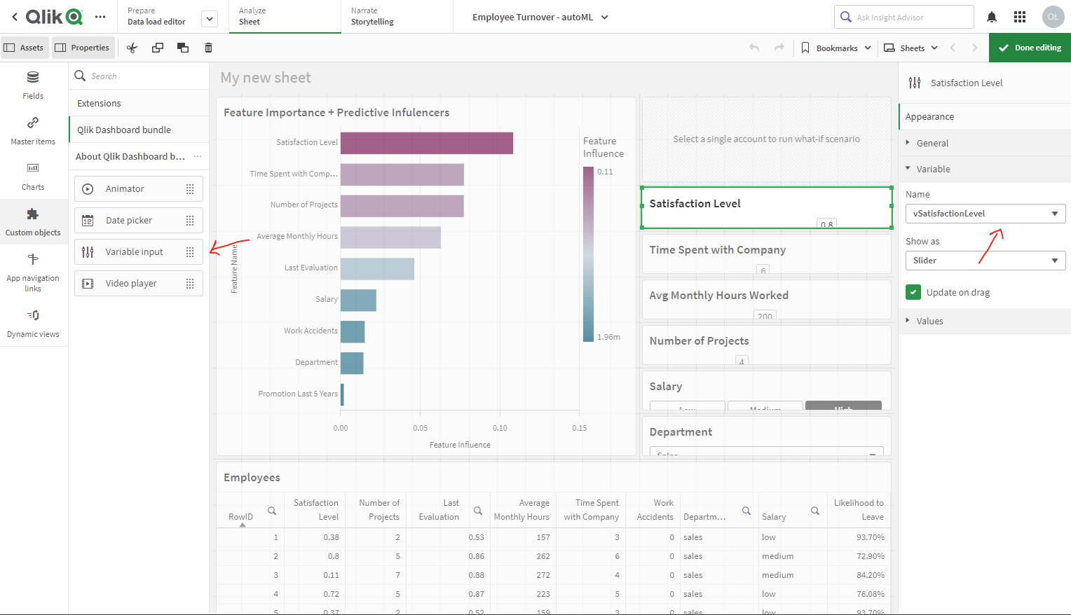 Screenshot of the Worksheet, where to find Variable Input and change the Name