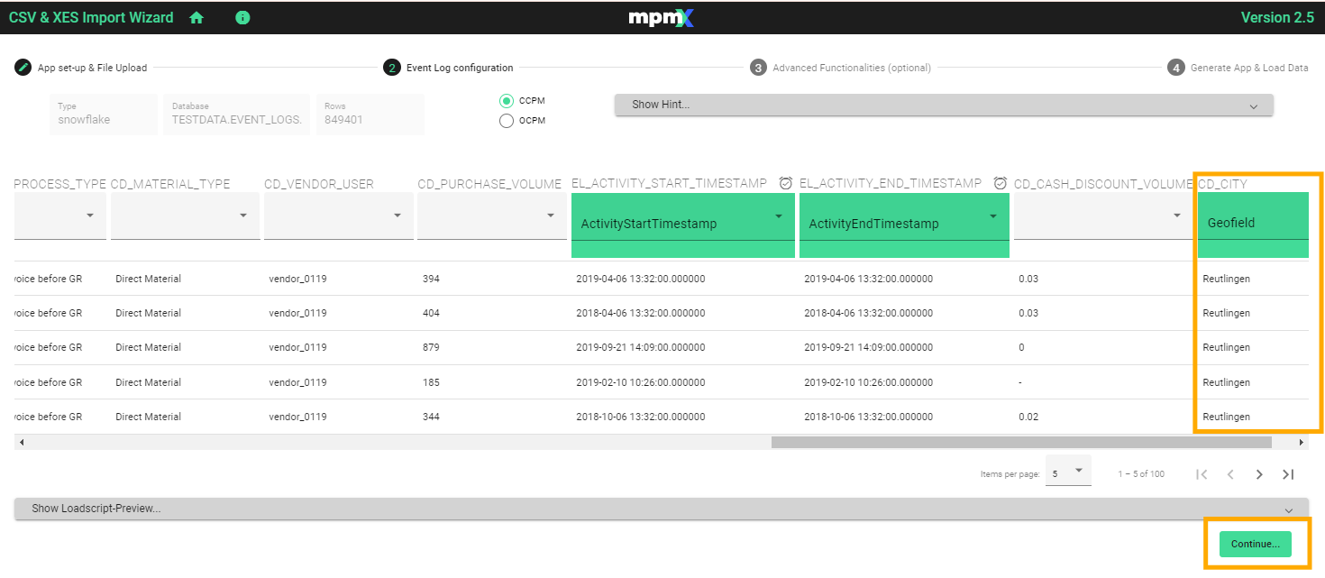 Event Log Database - Geofield and Continue