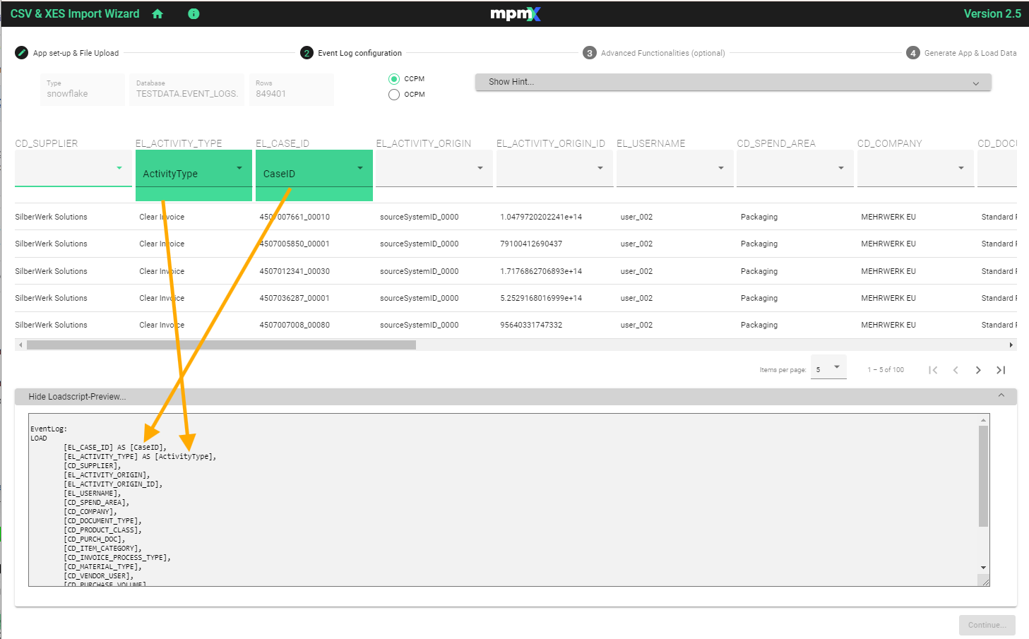 Event Log Database - Assigned Columns Loadscript