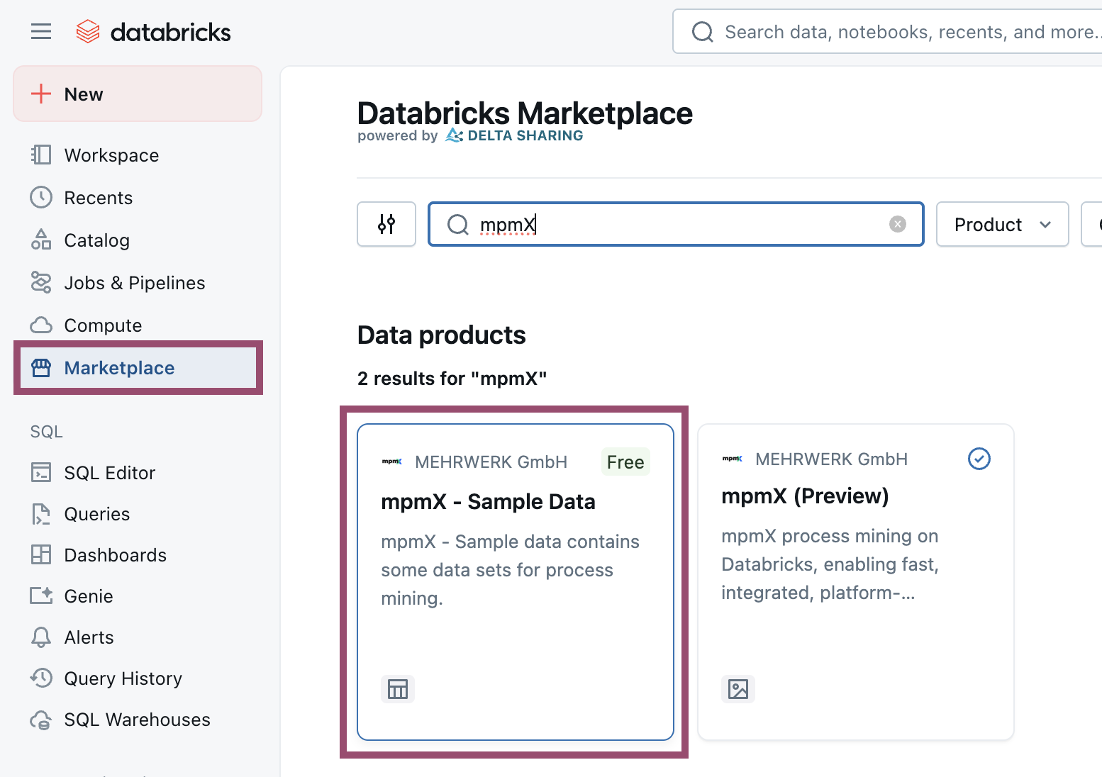 Find the Sample Data in the Marketplace