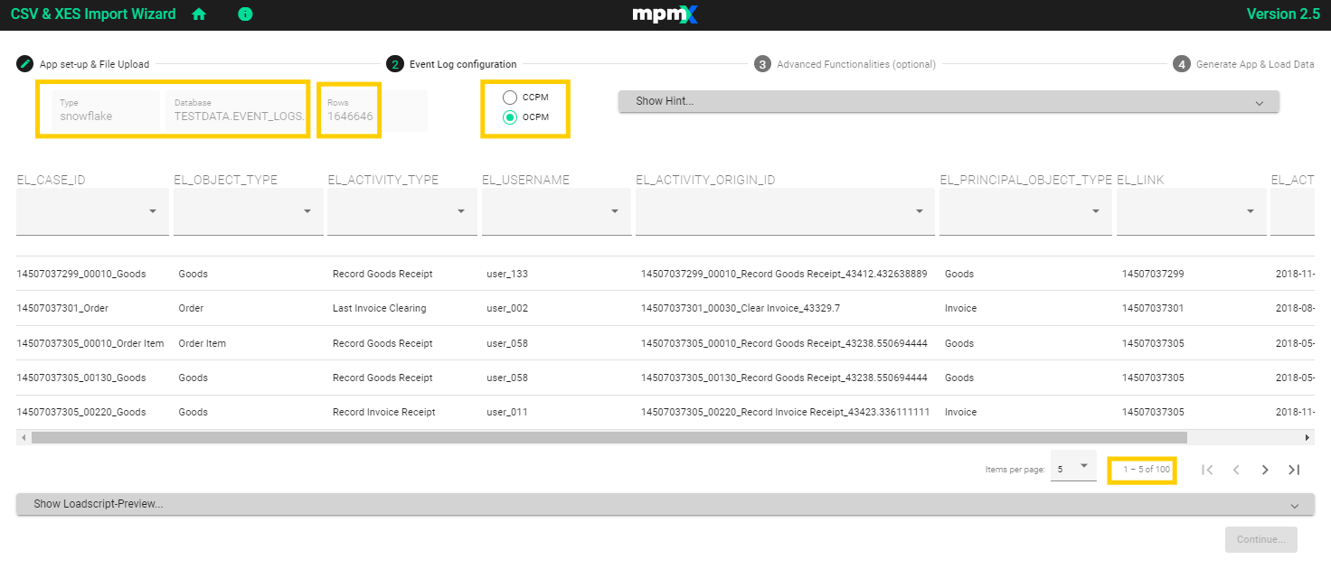 OCPM Event Log Configuration