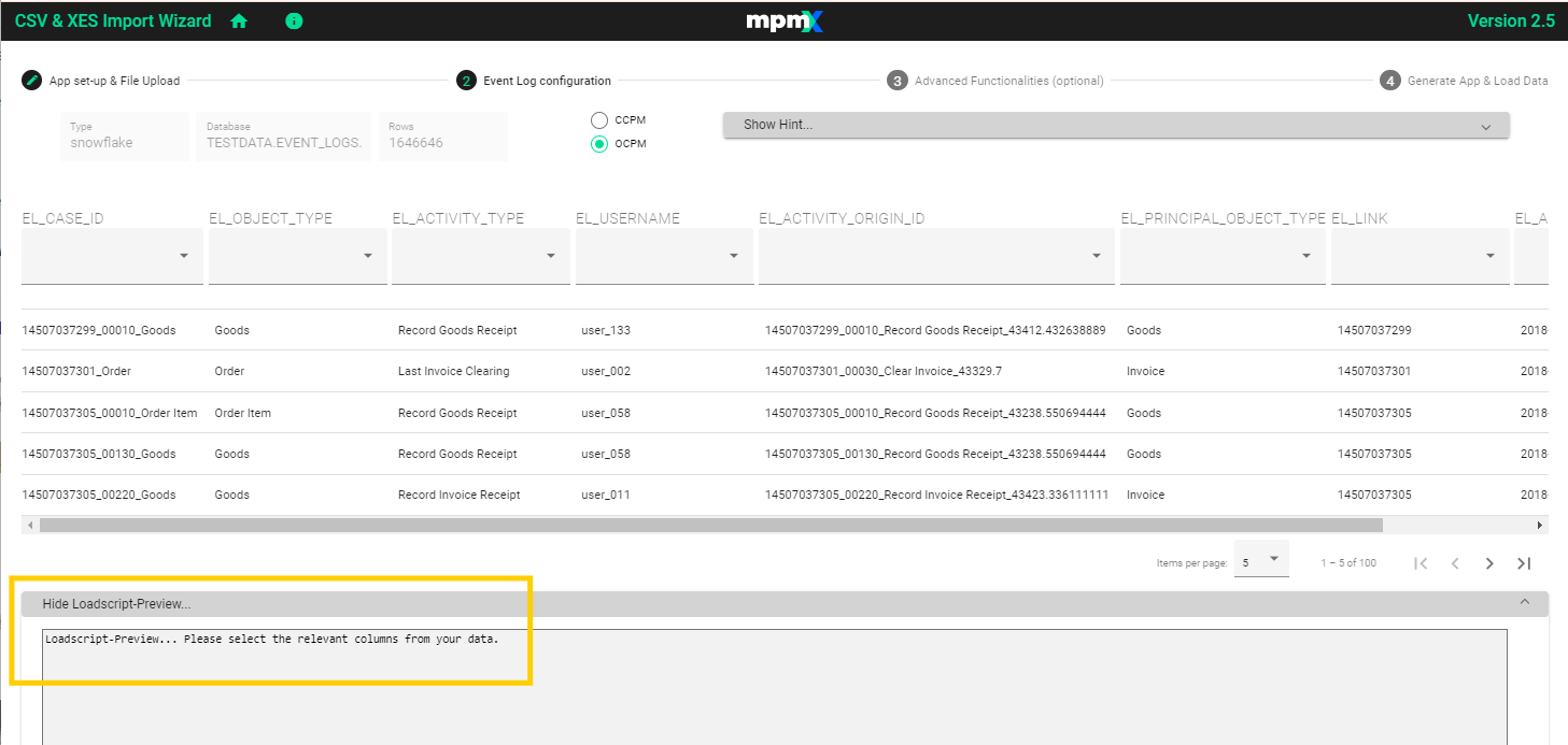 OCPM Event Log - Empty Loadscript