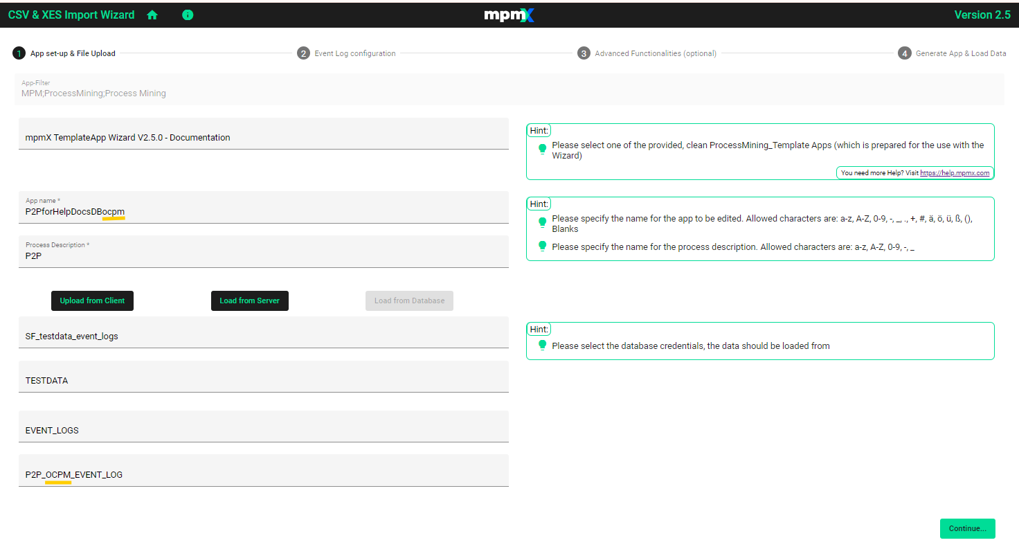 OCPM Database App Setup tab