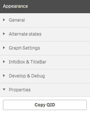 Properties Panel - Appearance, Properties, Copy QID