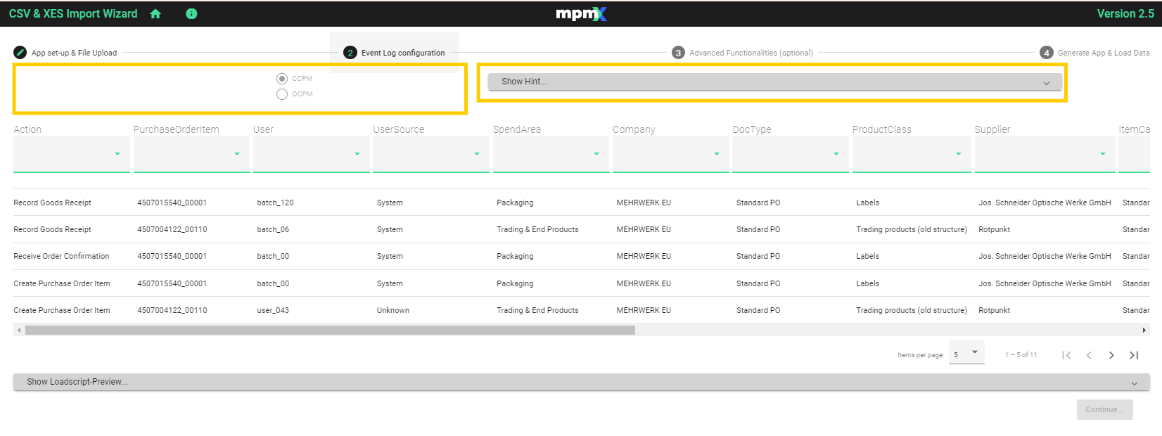 Event Log Configuration tab - default